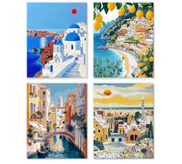 4 Pack Paint by Numbers for Children Wooden Frame, Beautiful Coast Village, Easy Paint by Number for Kids Ages 4-8-12, Park and Cityscape, Painting by Numbers for Adults for Home Wall Decor 8x10Inch