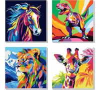 4 Pack Paint by Numbers Kit for Kids, Horse Color by Number Painting Kits for Kids Ages 8-12 Dinosaur Paint by Numbers Canvas Children DIY Paints by Number Kits for Beginners 8x8 Inch