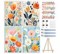 4 Pack Paint by Numbers Kits for Adults Beginners with Framed Canvas&Easel, Flowers DIY Adult Paint by Number Kit Oil Acrylic, Painting Kit for Adults Beginners, Arts and Crafts for Home Decor 8x12in