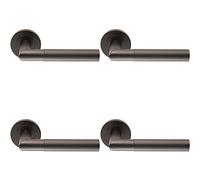 4 PACK | PAIR Knurled Round Bar Handle on Round Rose - Concealed Fix - Matt Black | Door Handle Lever on Screwless Rose - Internal Door Hardware - Screws, Fixings and Spindle Included