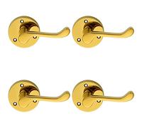 4 PACK | PAIR Victorian Scroll Lever on 58mm Round Rose - Polished Brass Door Handle | Traditional Door Handle Lever on Screwless Rose - Internal Door Hardware - Screws, Fixings and Spindle Included