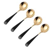 4-Pack Palace Style Soup Spoons Large Bowl 1.8" Round Head Stainless Steel Heavy Duty Food Serving Spoons - Black Gold