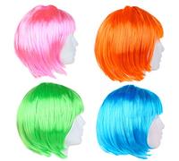 4 Pack Party Wig Neon Short Bob Wig Costume Colorful Cosplay Wig Daily Party Hairpieces for Bachelorette Neon Party Favors, Halloween and Decorations