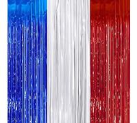 4 Pack Patriotic Foil Fringe Curtains, Red White Blue Metallic Tinsel Backdrop for 4th of July Photo Booth, Independence Day Party Decor, Birthday Wedding Background Supplies