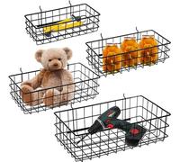 4 Pack Pegboard Baskets Bins Set, Square Style 4 Size Black Metal Wire Shelves Hooks to Any Peg Board - Organize Tools, Workbench, Accessories, Garage Storage Wall Mount Organizer Attachments