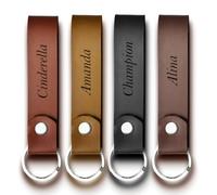 4 Pack Personalised Leather Keyring Custom Engraved Initials, Premium Leather Keychain Made in UK Gift for Her or Him Valentine's Day, Birthday, Anniversary, Daddy Mummay Gifts (Keychain 4PC)