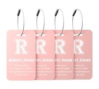 4 Pack Personalized Metal Initials Luggage Tags - Custom Engraved Aluminum Name ID Tags with Steel Loop | Waterproof Metal Travel Accessories for Suitcase, Backpack, Baggage(Pink)