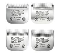 4 Pack Pet Grooming Clipper Blades with Ceramic Cutters, Sizes 10, 7FC, 5FC & 4FC, Silver, Compatible with Andis, Oster A5, Wahl KM10 A5 Style Dog Clippers