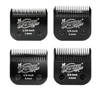 4 Pack Pet Grooming Clipper Blades with Steel Cutters, Sizes 10, 7FC, 5FC & 4FC, Black, Compatible with Andis, Oster A5, Wahl KM10 A5 Style Dog Clippers