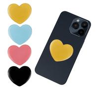 4-Pack Phone Ring Holder Grips with Heart Design, Black, Pink, Blue, Yellow, Phone Grip with Expanding Kickstand, Foldable Stand, Finger Holder, Compatible with Smartphones and Tablets (Solid Color)