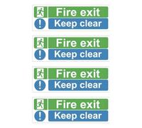 4 Pack Photoluminescent Fire Exit Keep Clear Signs, 30x10cm UK Compliant Emergency Exit Stickers, Self Adhesive Waterproof Safety Signage for Commercial Workplace Home Office