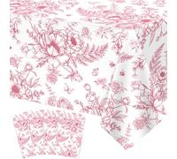 4 Pack Pink Floral Plastic Tablecloth Vintage Flower Tablecloth Pink and White Floral Table Cloth Wildflower Vintage Rectangle Table Cover Spring Party Decorations Wedding Tea Party Decor 86 x 51 Inch