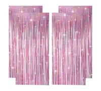 4 Pack Pink Foil Curtain, Fringe Pink Glitter Tinsel Curtains Backdrop for Pastel Party Decorations Birthday Girl Hen Party, Birthday Decoration for Women, Princess Wedding Holiday Backdrop(3.3x8.2ft)