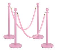 4 Pack Pink Stanchion Post, 5 ft Red Velvet Rope Pink Carpet Ropes and Poles, Stainless Steel Stanchions for Grand Opening Casino Theme Party Decorations Crowd Control Barriers