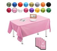 4 Pack Pink Table Cloths for Party,137x274cm Extra Large Rectangular Tablecloths,Solid Color TableCloth,Wipe Clean|Waterproof|Oilproof Table Cover for Parties,Daily Use,Outdoor Picnic,Weddings