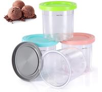 4 Pack Pint Containers Replacement for Ninja Creami Ice Cream Maker, 16oz Creami Pints and Lids Compatible with NC300 NC301 Series, BPA-Free & Dishwasher Safe,Color Lids