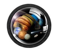 4 Pack Planets Jupiter Earth Saturn Drawer Knobs Dresser Knob Cabinet Knobs | Circle Drawer Pull Handle, Black Knob for Kitchen, Closet, Cupboard, Wardrobe, Furniture Hardware