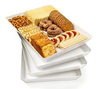 4-Pack Plastic 16" x 11" Large White Serving Trays Set - Reusable Serving Platters for Cookie, Appetizer, Charcuterie, Snack, Dessert, Party Food Display - Stackable Kitchen CounterTop Tray, BPA Free