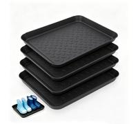 4 Pack Plastic Boot Tray, shoe drip trays, waterproof shoe tray, drip mat for dirty and wet shoes, dog food mat, shoe mat for home and garden (35 x 27 x 3cm, Black)