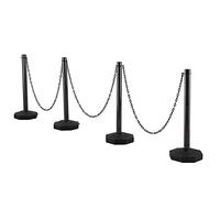 4 Pack Plastic Stanchion fence - with 4.6FT Chain,Black Traffic Warning Line Stanchion, PE Plastic Crowd Control Barrier, for Warning/Restaurant, Supermarket, Exhibition, City Mall