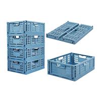 4 Pack Plastic Storage Crates Foldable Shelf Storage Basket Bins for Food Fruit Vegetables Snacks Bottles Toys Toiletries, Home Kitchen Office Storage Box Pantry Organization Cabinet Organizer