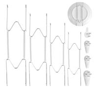 4 Pack Plate Hangers for The Wall, 6/8/10/12 Inch Plate Wall Holder Stainless Steel W-Shaped Plate Hooks Vertical Dish Display Wall Mount for Decorative Plates Antique Arts (Silver)