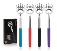 (4-Pack) Plazuria Portable Extendable Telescopic Bear Claws Metal Back Scratchers/Hand Massager/Backslap with Rubber Handles