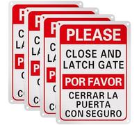 4 Pack Please Close and Latch Gate Sign 12" x 8" Keep Gate Closed Aluminum -Bilingual English Spanish for Indoor Outdoor Use, Easy to Install and Read (Red White Black)