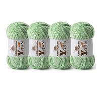 4 Pack Plush Chenille Chunky Yarn - Fluffy Velvet Yarn Crochet for Blanket Knitting and Crocheting - Soft Baby Yarns for Crocheting - Amigurumi Crochet Yarns 100g (87yds) (4 Light Green)