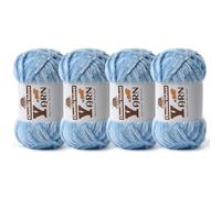 4 Pack Plush Chenille Chunky Yarn - Fluffy Velvet Yarn Crochet for Blanket Knitting and Crocheting - Soft Baby Yarns for Crocheting - Amigurumi Crochet Yarns 100g (87yds) (4 Azure)