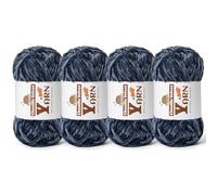4 Pack Plush Chenille Chunky Yarn - Fluffy Velvet Yarn Crochet for Blanket Knitting and Crocheting - Soft Baby Yarns for Crocheting - Amigurumi Crochet Yarns 100g (87yds) (4 Navy Blue)