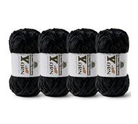 4 Pack Plush Chenille Chunky Yarn - Fluffy Velvet Yarn Crochet for Blanket Knitting and Crocheting - Soft Baby Yarns for Crocheting - Amigurumi Crochet Yarns 100g (87yds) (4 Black)