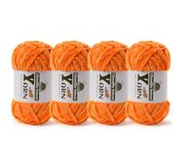 4 Pack Plush Chenille Chunky Yarn - Fluffy Velvet Yarn Crochet for Blanket Knitting and Crocheting - Soft Baby Yarns for Crocheting - Amigurumi Crochet Yarns 100g (87yds) (4 Orange)