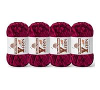 4 Pack Plush Chenille Chunky Yarn - Fluffy Velvet Yarn Crochet for Blanket Knitting and Crocheting - Soft Baby Yarns for Crocheting - Amigurumi Crochet Yarns 100g (87yds) (4 Burgundy)