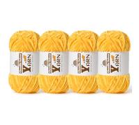 4 Pack Plush Chenille Chunky Yarn - Fluffy Velvet Yarn Crochet for Blanket Knitting and Crocheting - Soft Baby Yarns for Crocheting - Amigurumi Crochet Yarns 100g (87yds) (4 Golden Yellow)