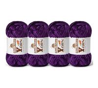 4 Pack Plush Chenille Chunky Yarn - Fluffy Velvet Yarn Crochet for Blanket Knitting and Crocheting - Soft Baby Yarns for Crocheting - Amigurumi Crochet Yarns 100g (87yds) (4 Violets)
