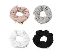 4 Pack Pocket Scrunchies Hair Ties with Hidden Zipper Stash Scrunchy Ponytail Holder for Women Girls (Black,White,Pink,Grey) (Black,White,Pink,Grey)