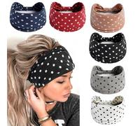 4 Pack Polka Dot Headbands for Women - Wide Knotted Elastic Sports Headwrap, Non-Slip Hair Band for Running, Workout, Fashion