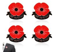 4 Pack Poppy Pin Badge, Enamel Remembrance Day Badges with Vibrant Red Petals and Green Leaves, Alloy Poppy Brooch for Veterans, Lapel Pins for Commemoration
