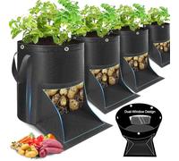4 Pack Potato Grow Bags 10 Gallon with Harvest & Visible Window Thickened Garden Bags to Grow Vegetables with Handles & Metal Grommets for LST, Fabric Pots for Growing Carrots, Tomatoes, Onions