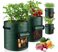4 Pack Potato Grow Bags with Strap Handles & Access Flap, 10 Gallon Water Resistant Potatoes Planter, Breathable Vegetable Growing Containers, Garden Planting Bag for Carrot, Tomato, Cucumber, Flowers