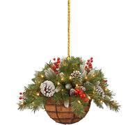 4 Pack Pre-Lit Artificial Christmas Ornaments,Basket with Frosted Pine Cones Berry Clusters, Xmas Tree Pendant (C)
