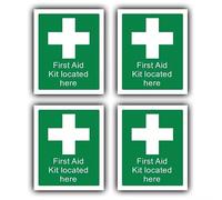 4-Pack Premium First Aid kit Located here Health & Safety Vinyl Stickers, 110mm x 90mm - Easy to Apply & Durable for Medical Safety Sign
