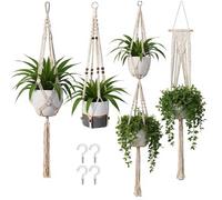 4 Pack Premium Macrame Plant Hangers Indoor Hanging Planter Set with Ceiling Hooks, Thick 100% Cotton Rope Hanging Plant Pot Holders for Boho Home, Patio & Garden Decor