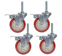 - 4-Pack PVC Swivel Replacement Casters for Workbenches, M12 x 60mm Threaded Stem, Double Bearing, 100mm (4") with Brake, Heavy-Duty Mobility Wheels