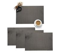 4 Pack PVC Woven Placemats, Heat-Resistant Waterproof Rectangular Table Mats, Faux Rattan Textured Dining Pads for Home Kitchen Restaurant Hotel(Black)
