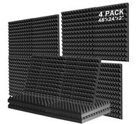 4 Pack Pyramid Acoustic Foam Panels, 48"x24"x2" High-Density Sound Absorbing Panels, Studio Wall & Ceiling Tiles for Home Studio, Vocal Booth, Podcast (Black)