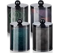 4 Pack Qtip Holder, Apothecary Jars Cotton Ball Holder Dispenser, Bathroom Jars with Lids Set for Cotton Round, Cotton Swab, 10oz-12oz Plastic Canisters Restroom Bedroom Vanity Organizer(Black)