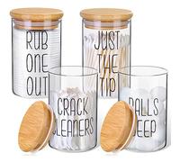 4 Pack Qtip Holder Glass Dispenser with Bamboo Lids for Bathroom Organization, Apothecary Jars for Cotton Ball Holder and Bathroom Canister Storage Great for Cotton Swabs, Balls, Floss, Bathroom Décor