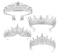 4 Pack Queen Crowns for Women Pageant Crown with Combs Princess Crown for Girls Crystal Rhinestones Tiara Headband Tiara Comb Tiara for Women Comb Birthday Cosplay Wedding（Silver）, 4 Count (Pack of